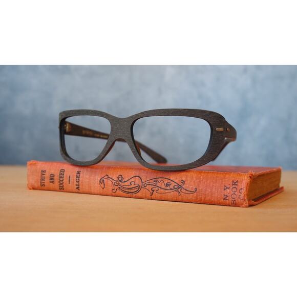 Vintage 1960s De Lotto Cat eye Eyeglasses Frame Faux Wood Pin up Italy NOS main image 4